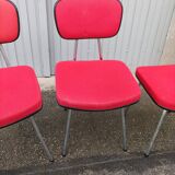 Set of 2 chairs and 1 vintage stool red fabric