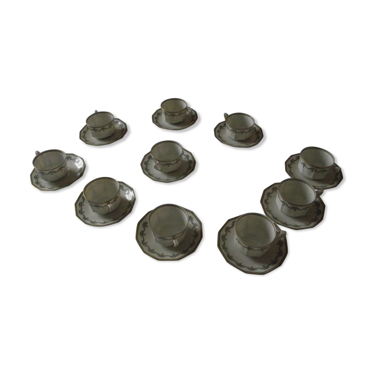 10 Limoges porcelain teacups from the 30s and 40s.