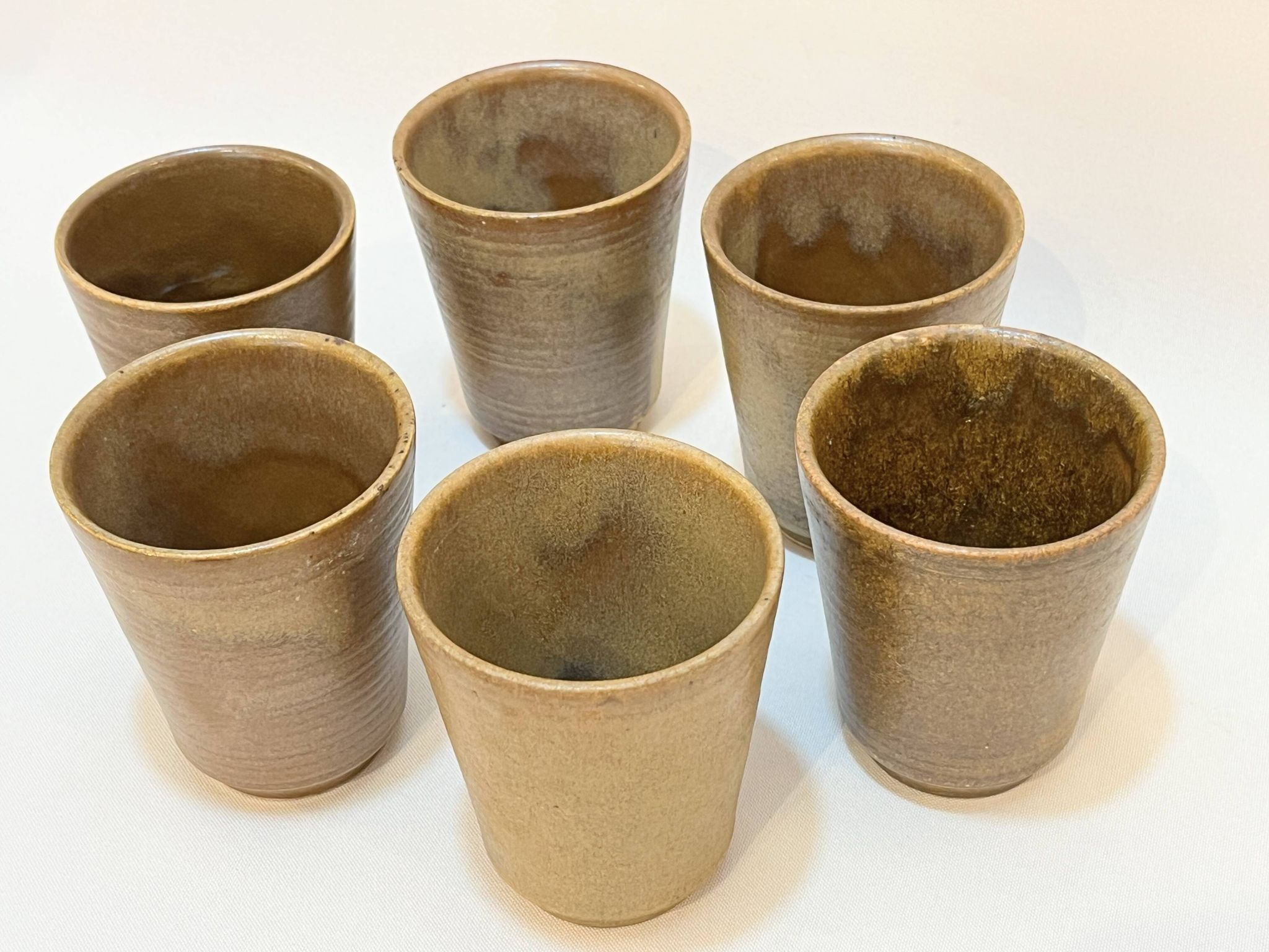 Set of 6 Digouin tumblers in beige brown stoneware