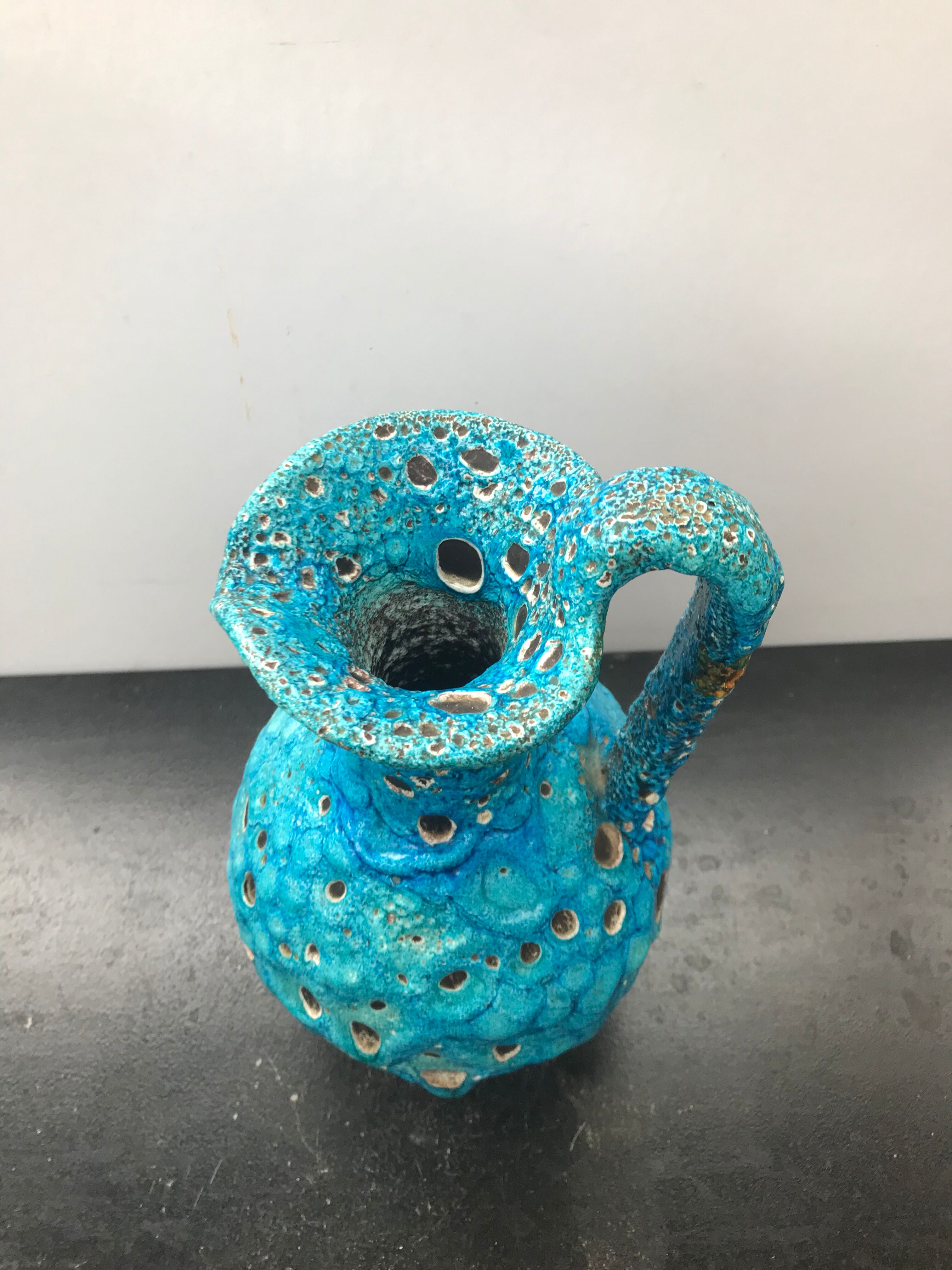 Former ceramic ewer pitcher - vintage blue ecumes