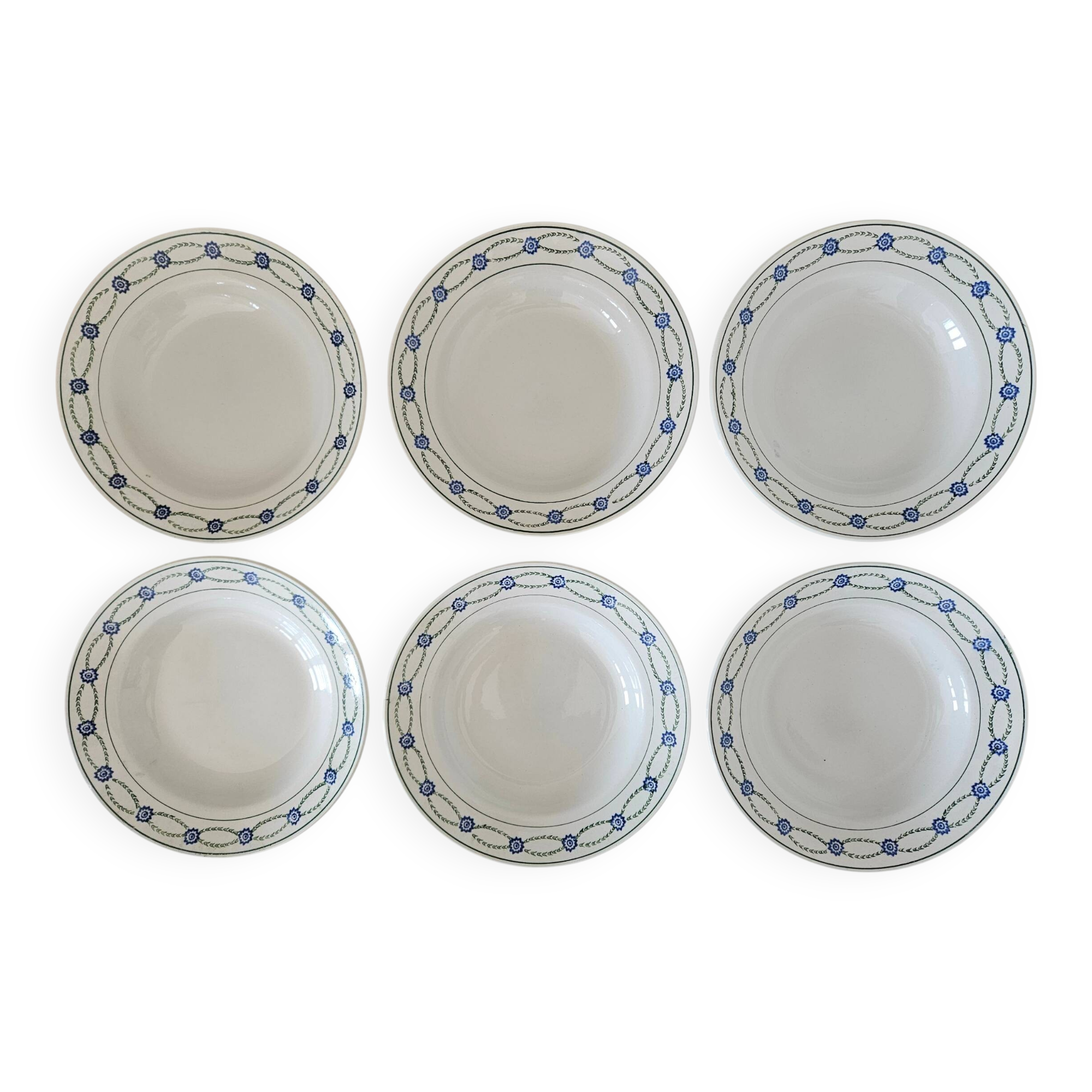 6 antique deep plates in earthenware from Saint-Amand (Nord)