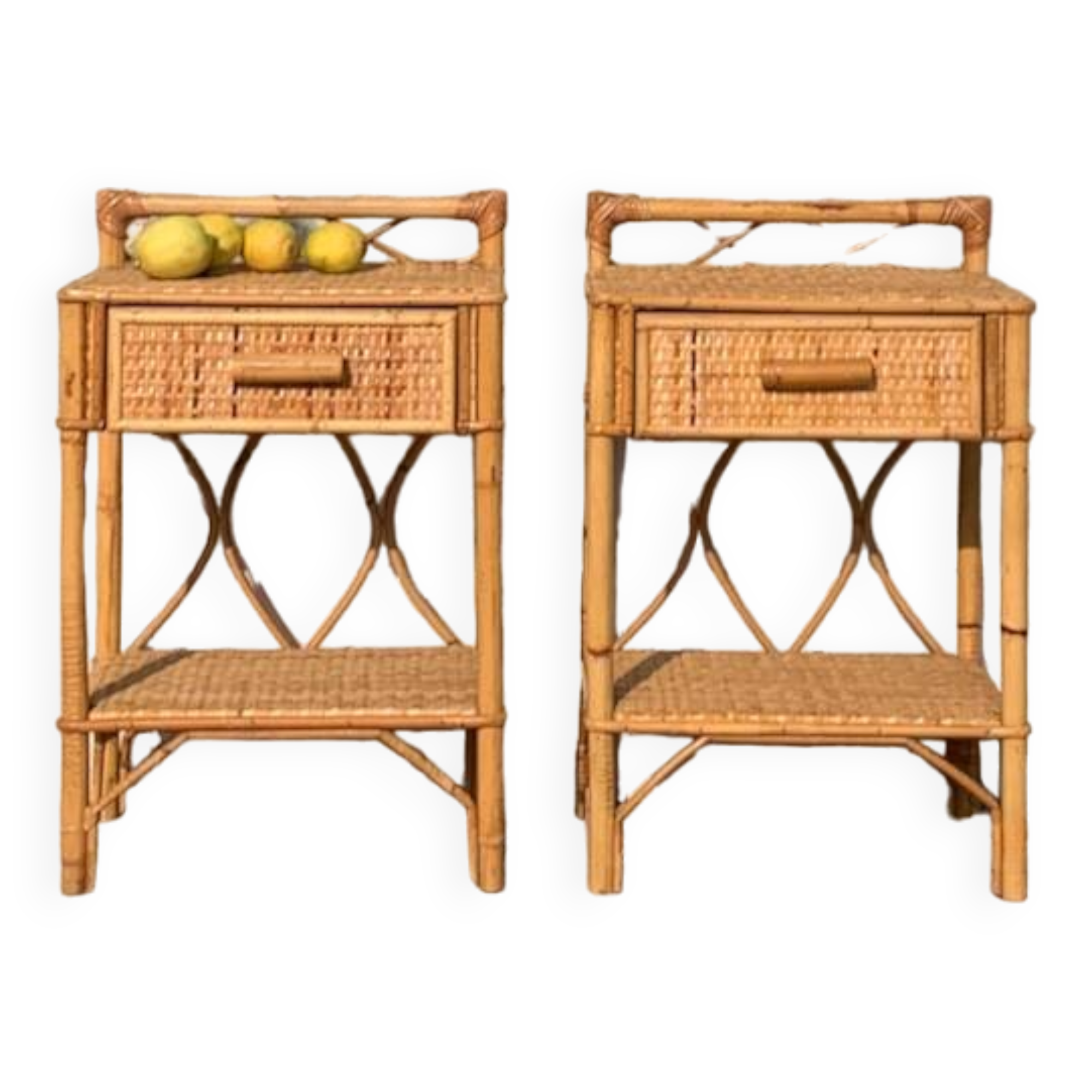 Paire de chevets rotin vintage