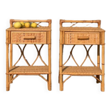 Pair of vintage rattan bedside tables