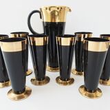Vintage 1950s black and gold glass lemonade service.