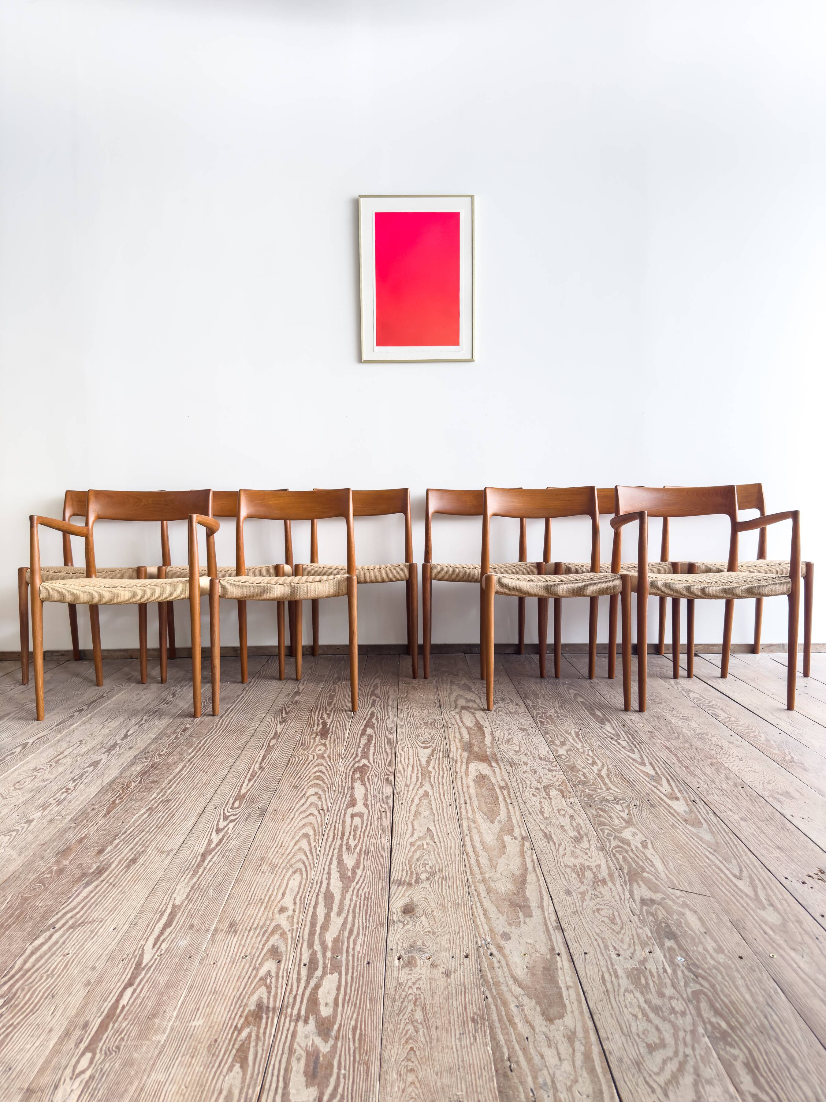 Chaises danoises en teck Mid-Century par Niels O Møller # 77 & 57 Set de 10