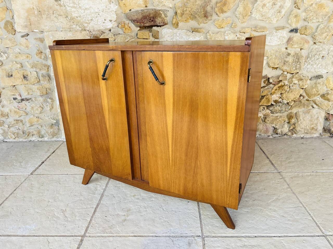 Vintage storage furniture in flame-figured oak, by Gillard Bourdin, circa 196.