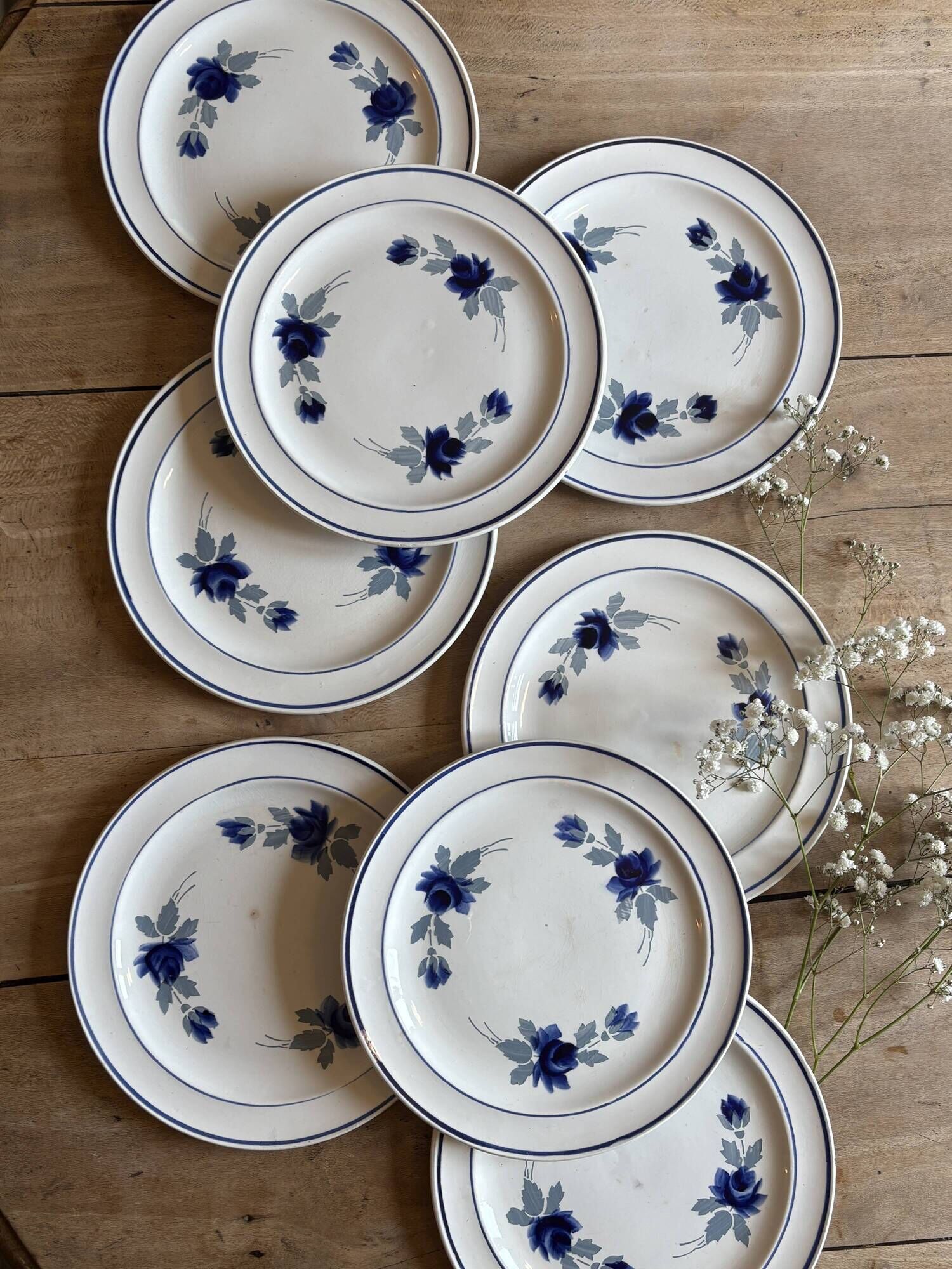 Set of 8 vintage dessert plates, Murcie model by Moulin des Loups
