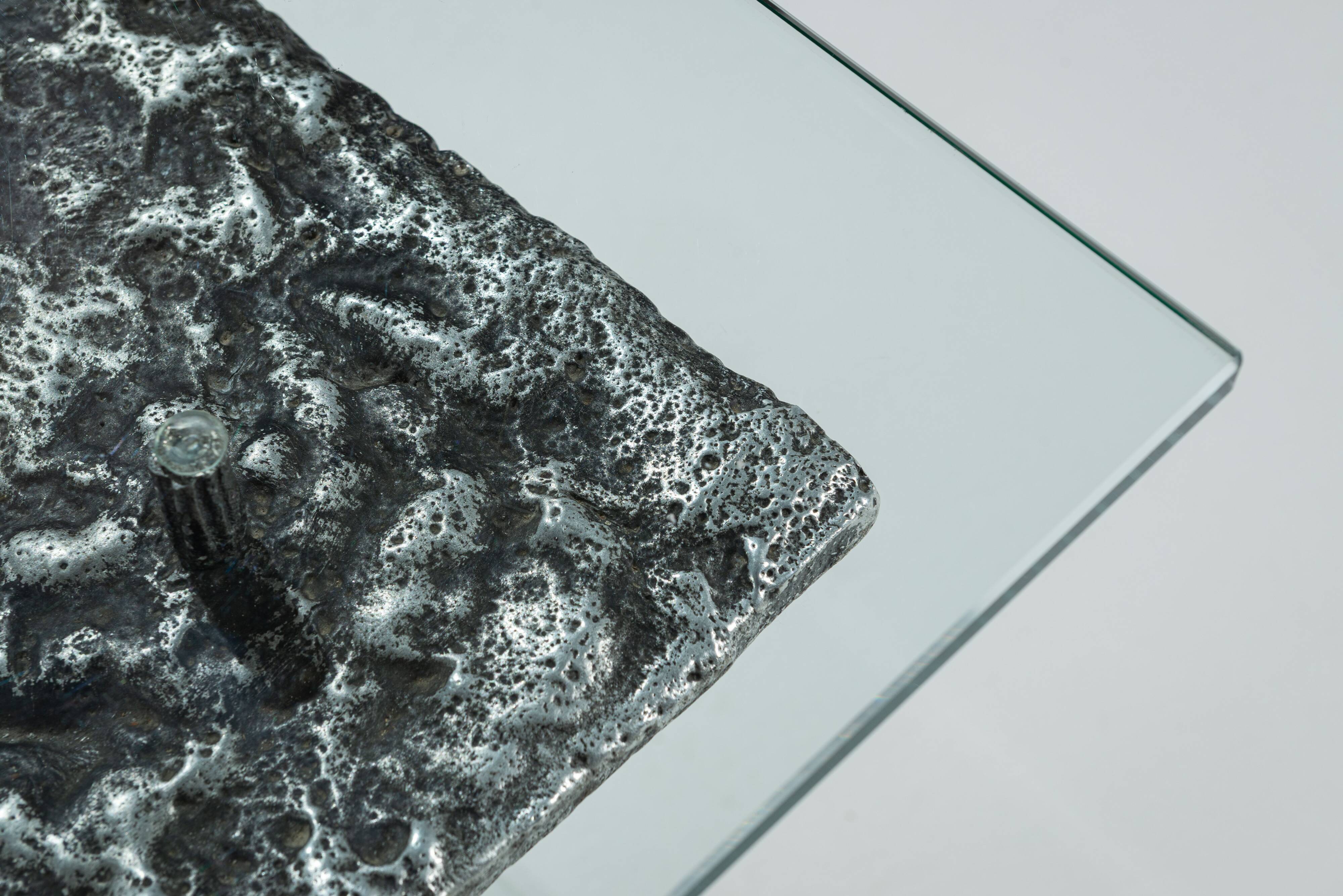 Heavy cast aluminium brutalist coffee table