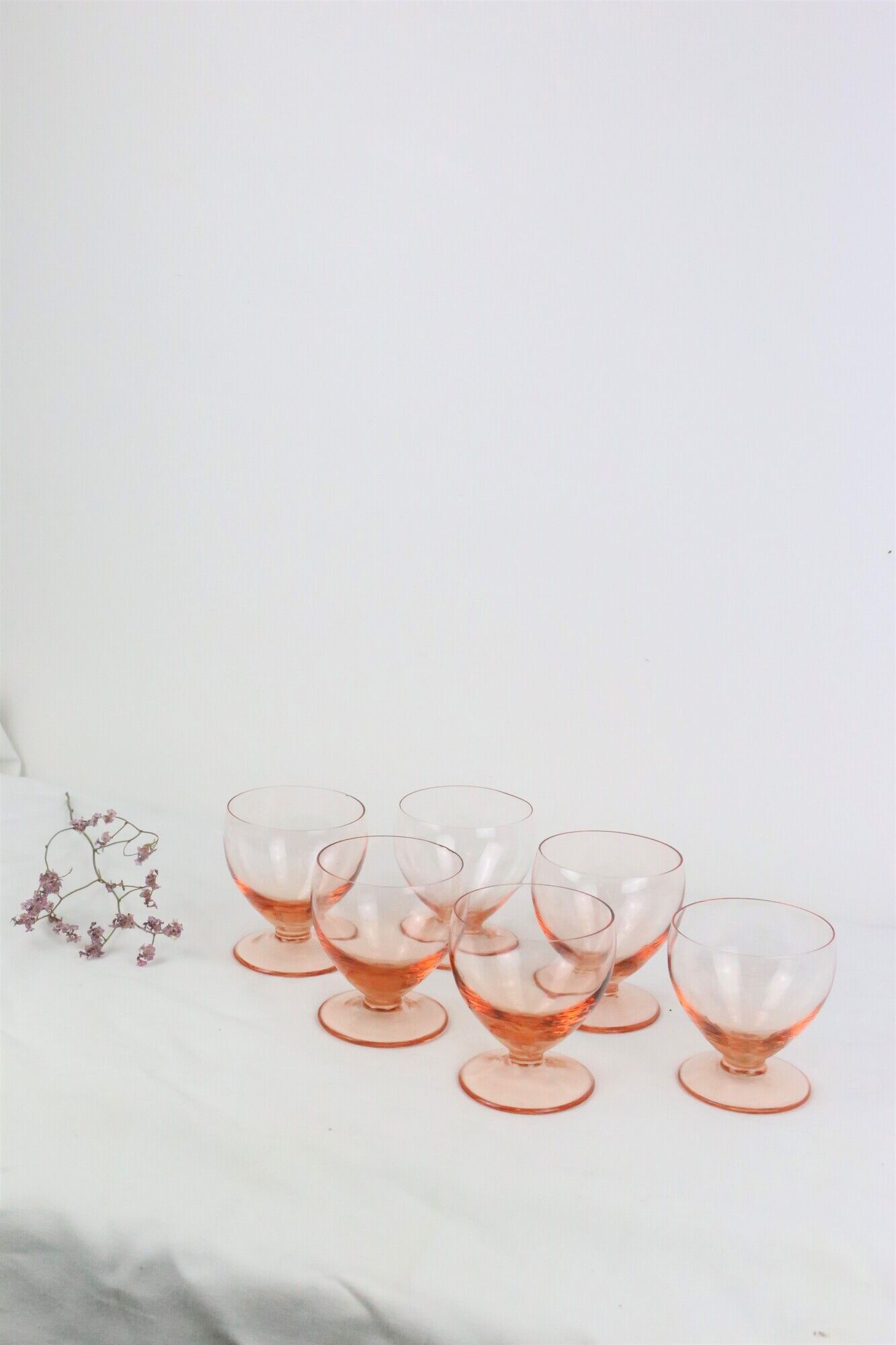 Set of 6 walking glasses in pink crystal, vintage, 1950, mid century