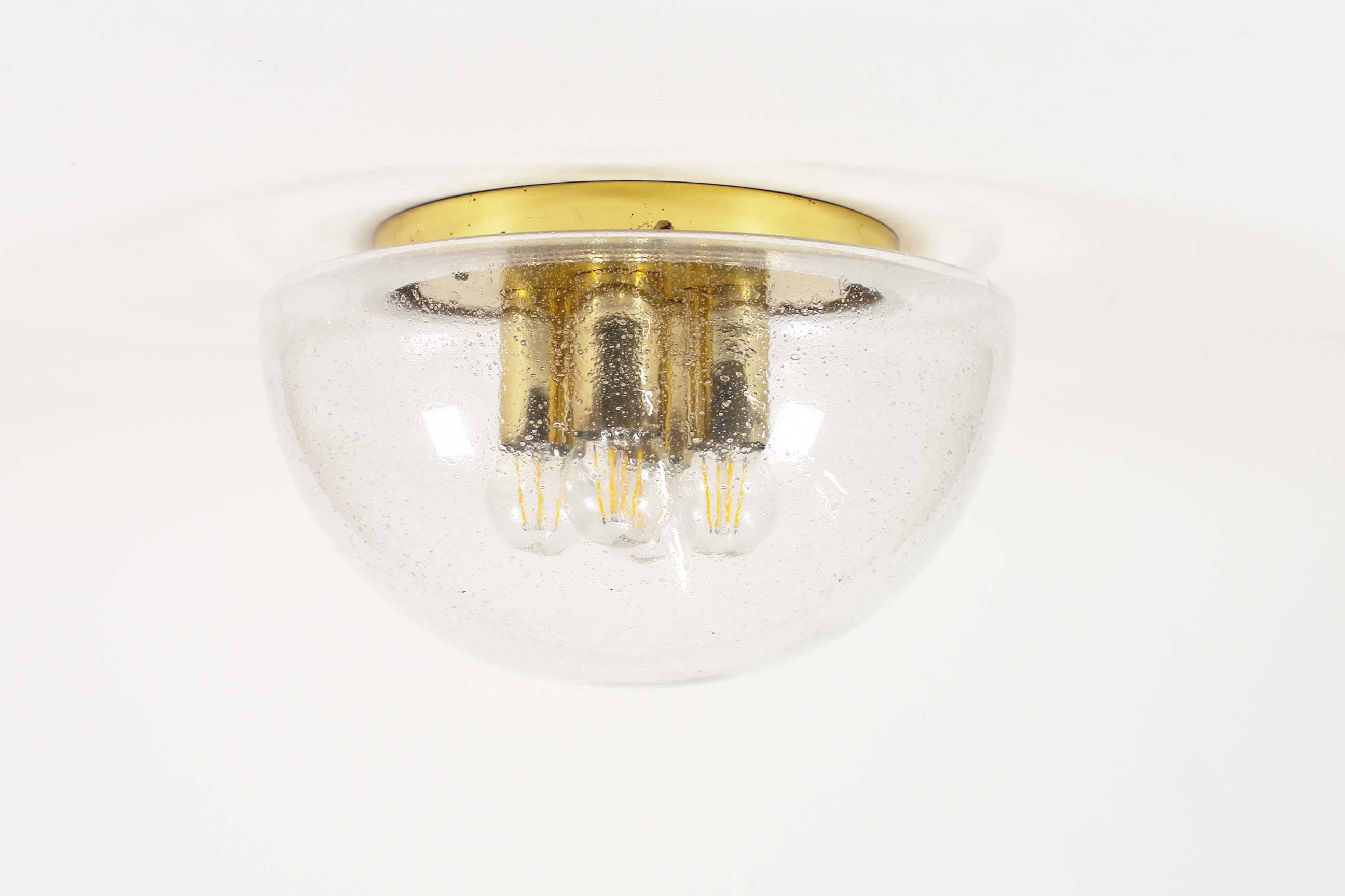 Large clear bubble glass flush mount light by Glashutte Limburg