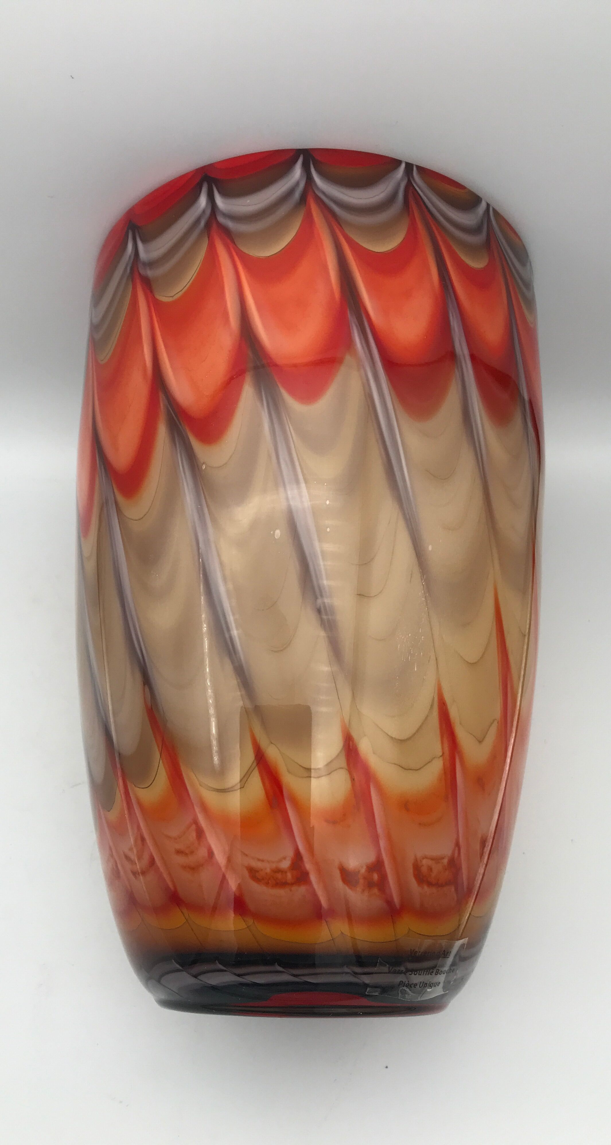 Vase in art verrerie blown glass polychrome mouth 24.5 cm