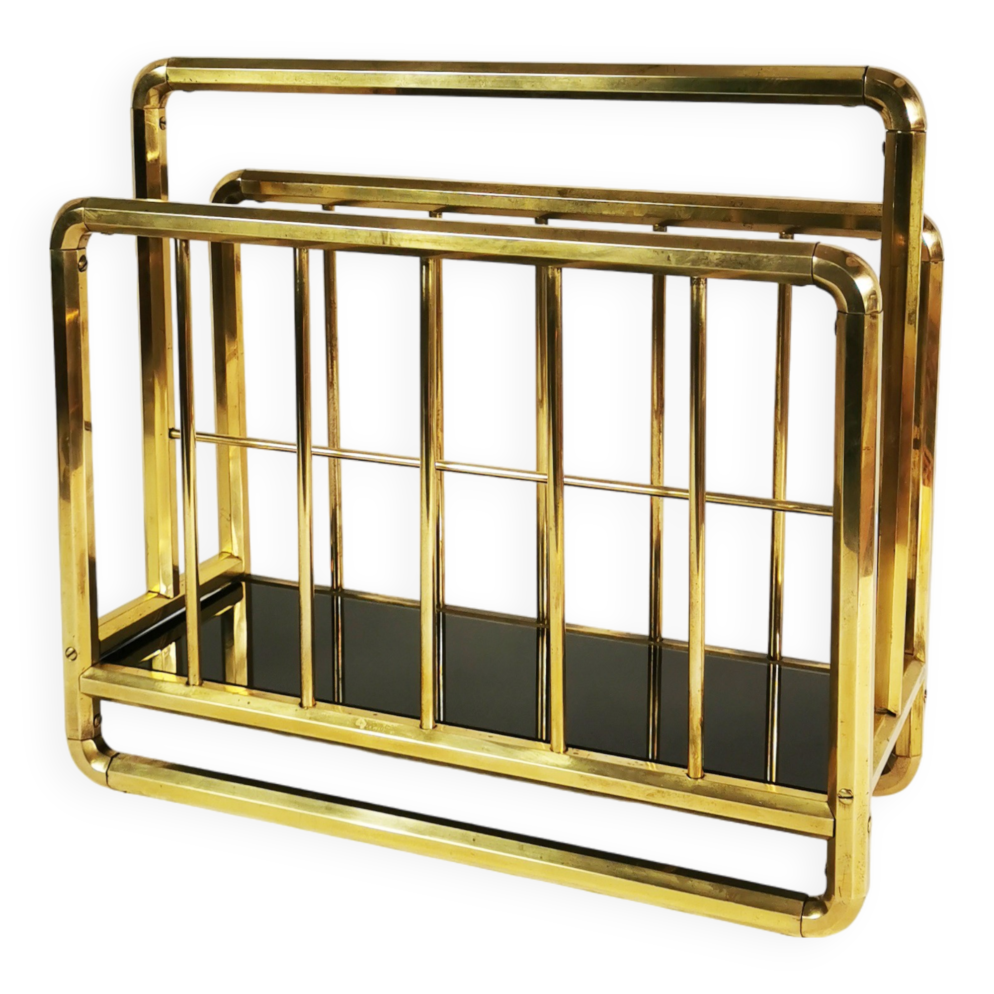 Art Deco brass newspaper rack, 1950s Germany