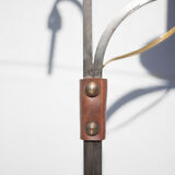 Lampe de plancher fer forgé Ryckaert JP, Lampadaire fer forgé et cuir, lampe de salon, 60's