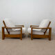 Pair of vintage armchairs in solid wood – new white fabric
