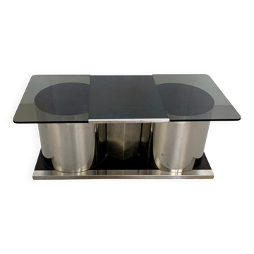 Rectangular Smoked Glass Coffee Table / Dry Bar in the style of François Mo