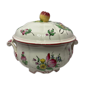 Old soup pot earthenware of the East floral decoration apple XXth