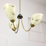 Italian Art Deco Chandelier in Brass and Yellow Glass, 1940s