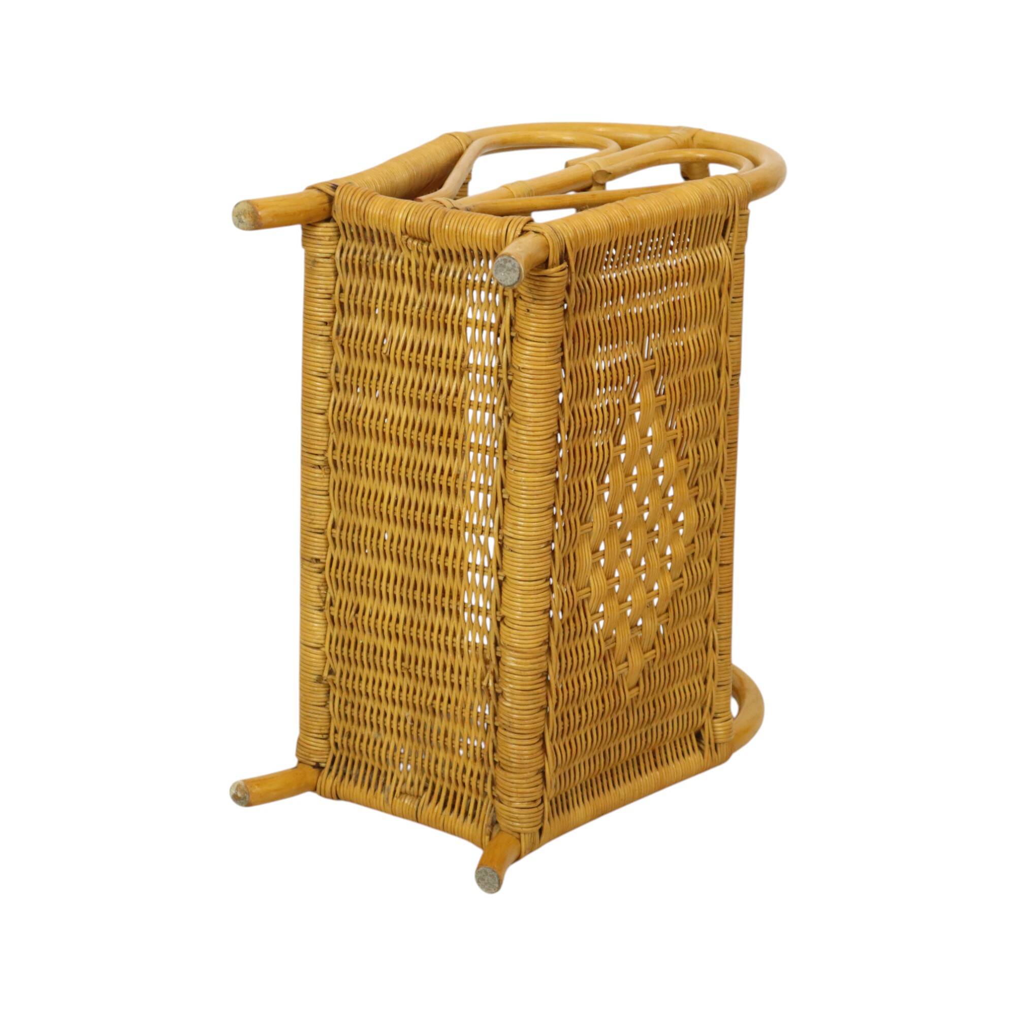 Vintage Boho Bamboo Rattan Magazine Rack 80s