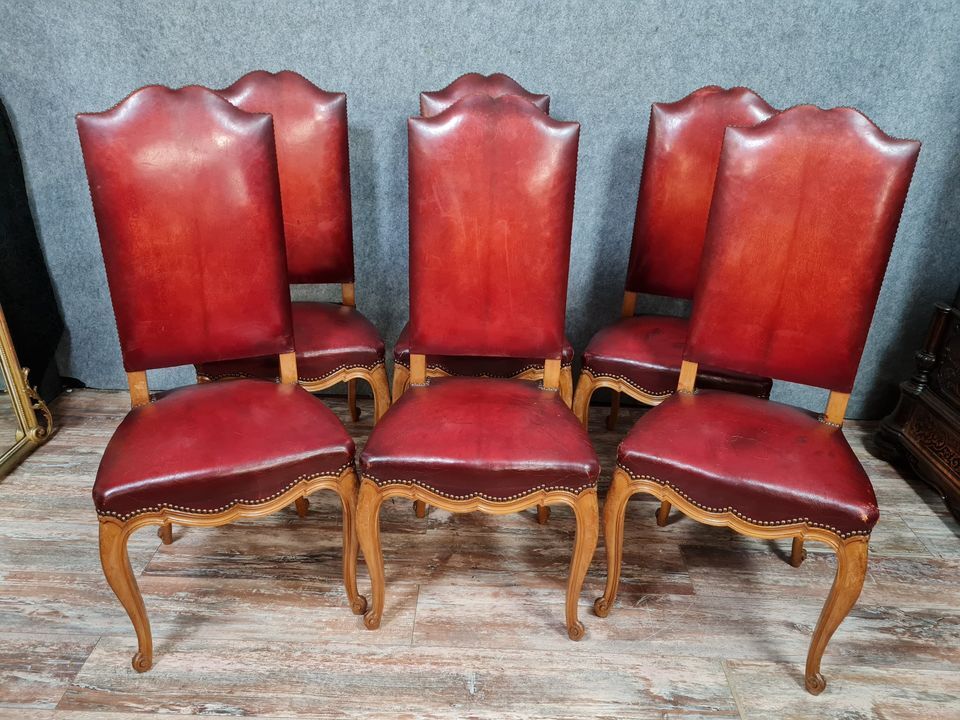 Series of 6 louis XV chairs neo-rustic in blond oak
