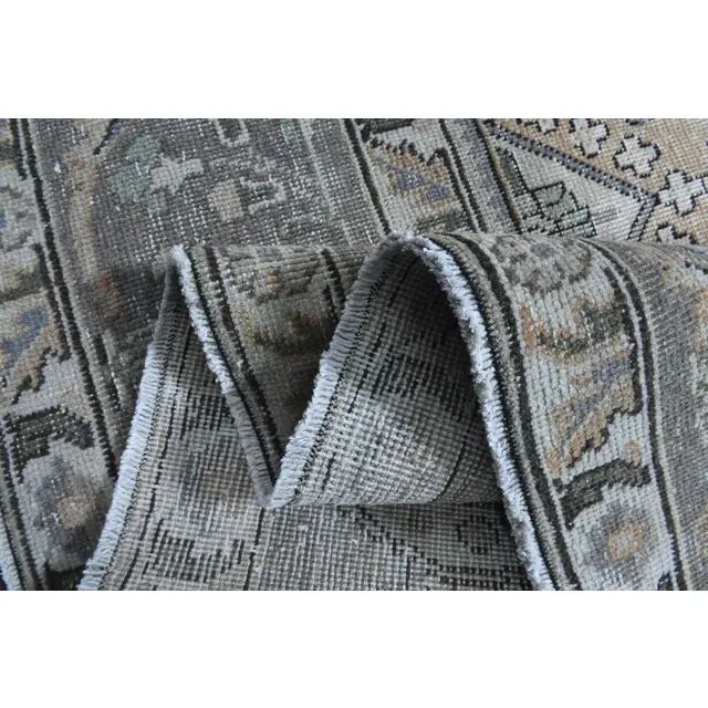 1960s Vintage Persian Handmade Wool Cotton Grey Area Rug 297x375