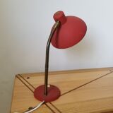 Vintage laying lamp in brass and grainy red aluminum - 50s