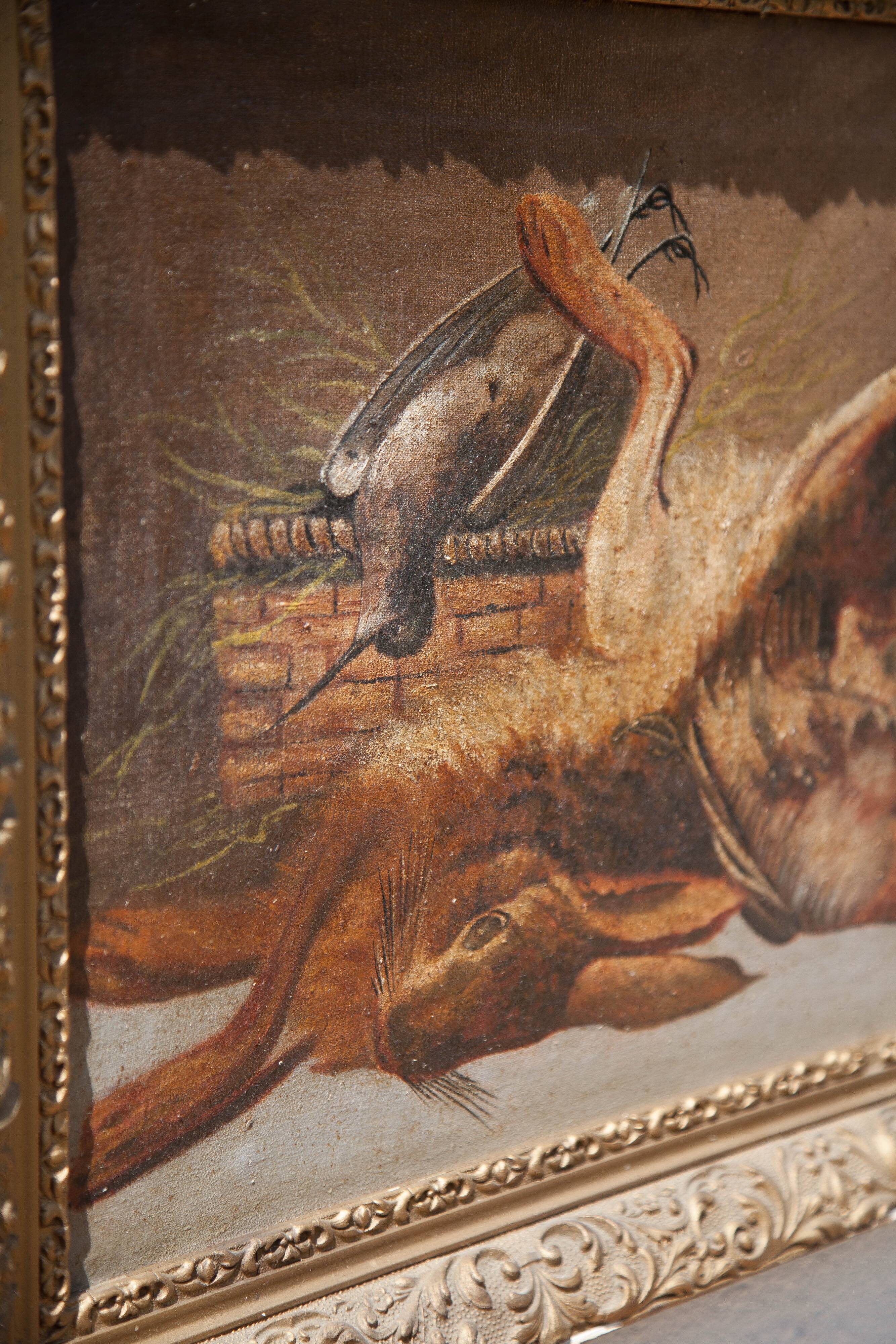 Still life game painting, framed painting, old painting