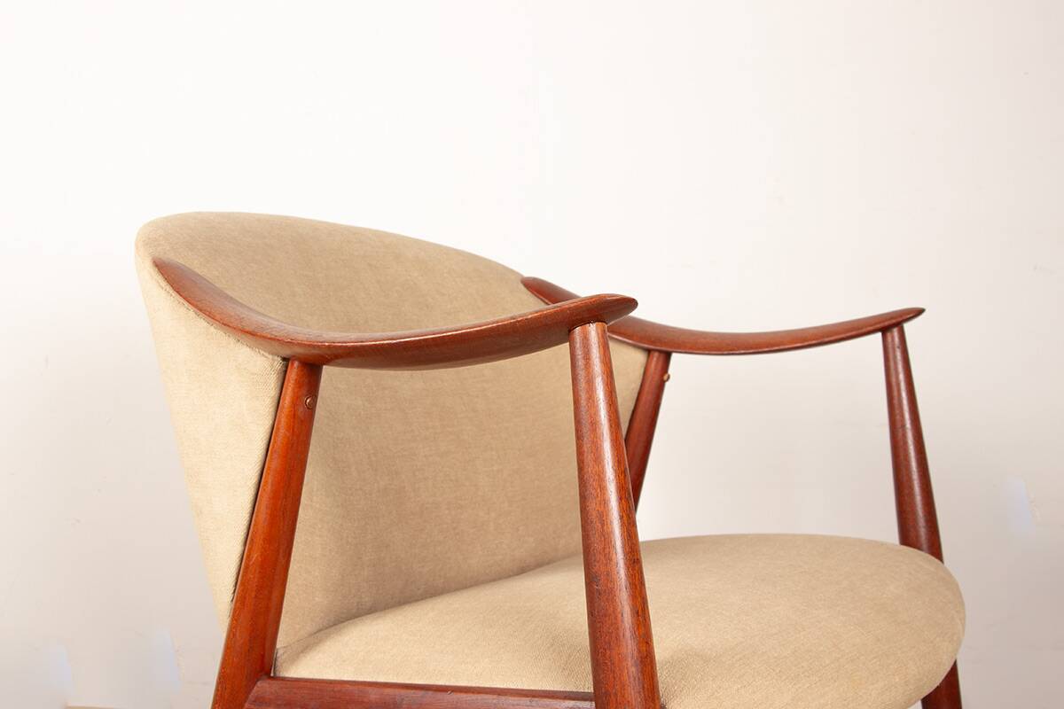2 Scandinavian armchairs in teak and fabric, new Tyrol model, Gerhard Berg.