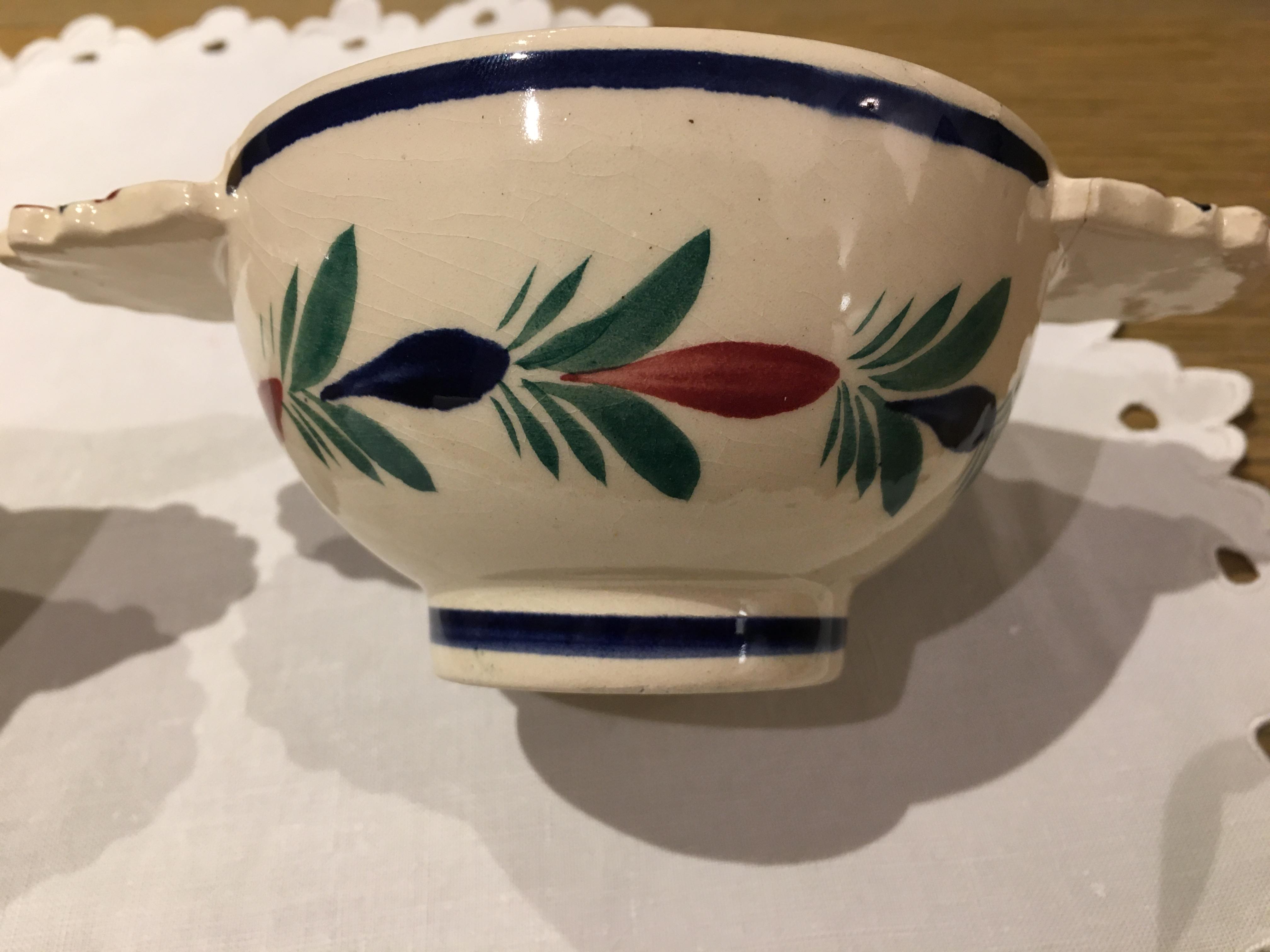 2 Ancient Ear Bowls (1950) - Hand-painted Quimper Ceramics