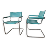 Pair of cantilever in leather and chrome 1970