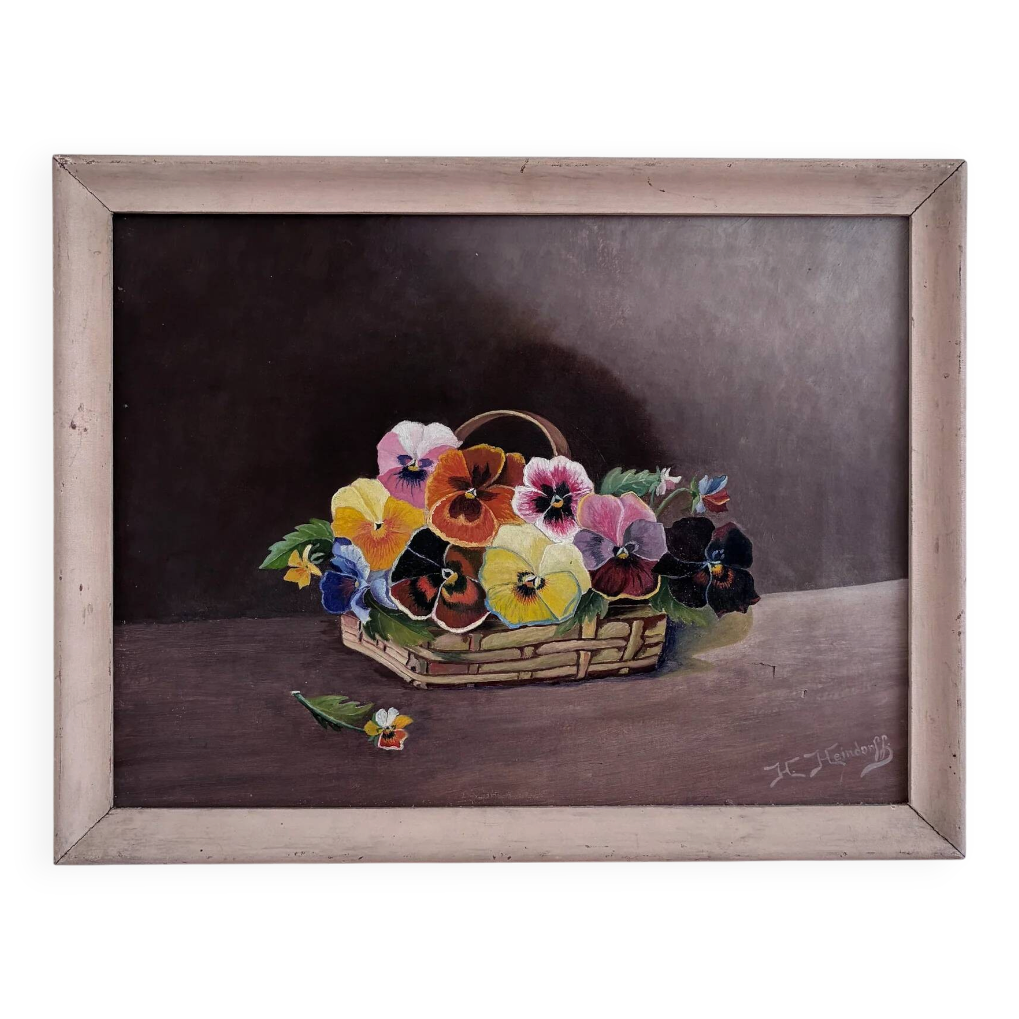 Vintage original flower oil painting, framed floral still life art