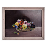 Vintage original flower oil painting, framed floral still life art