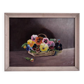 Peinture à l'huile florale encadrée vintage, nature morte