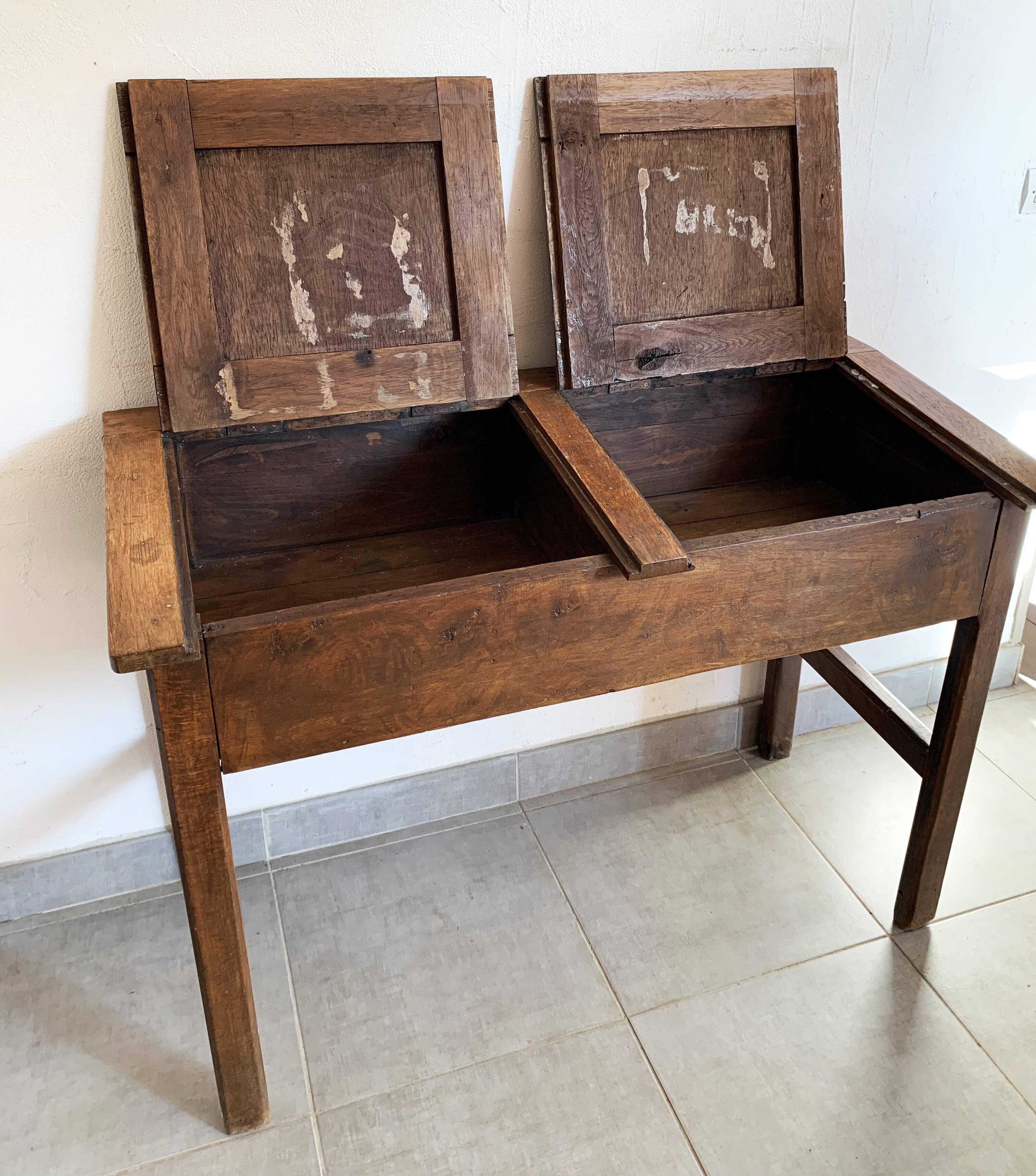Adult desk double school vintage 50s-60s solid wood