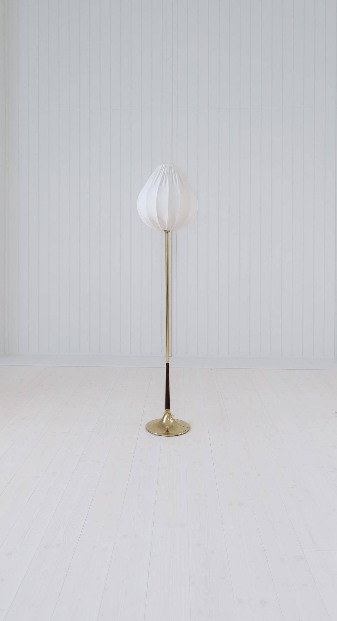 Modern mid-century brass trumpet-shaped floor lamp, Sweden, 1960s.