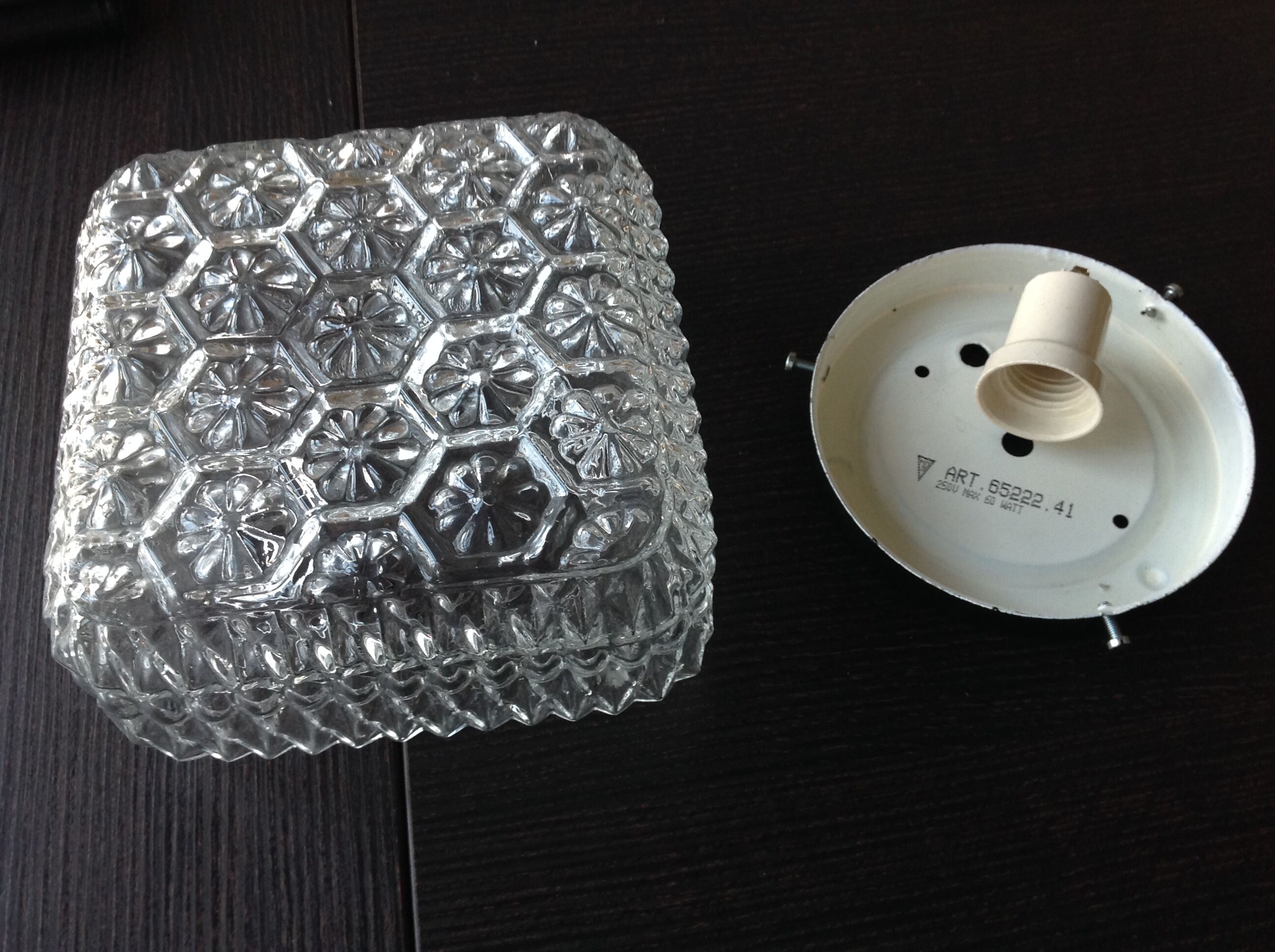 Structured /vintage square glass ceiling lamp 60s-70s