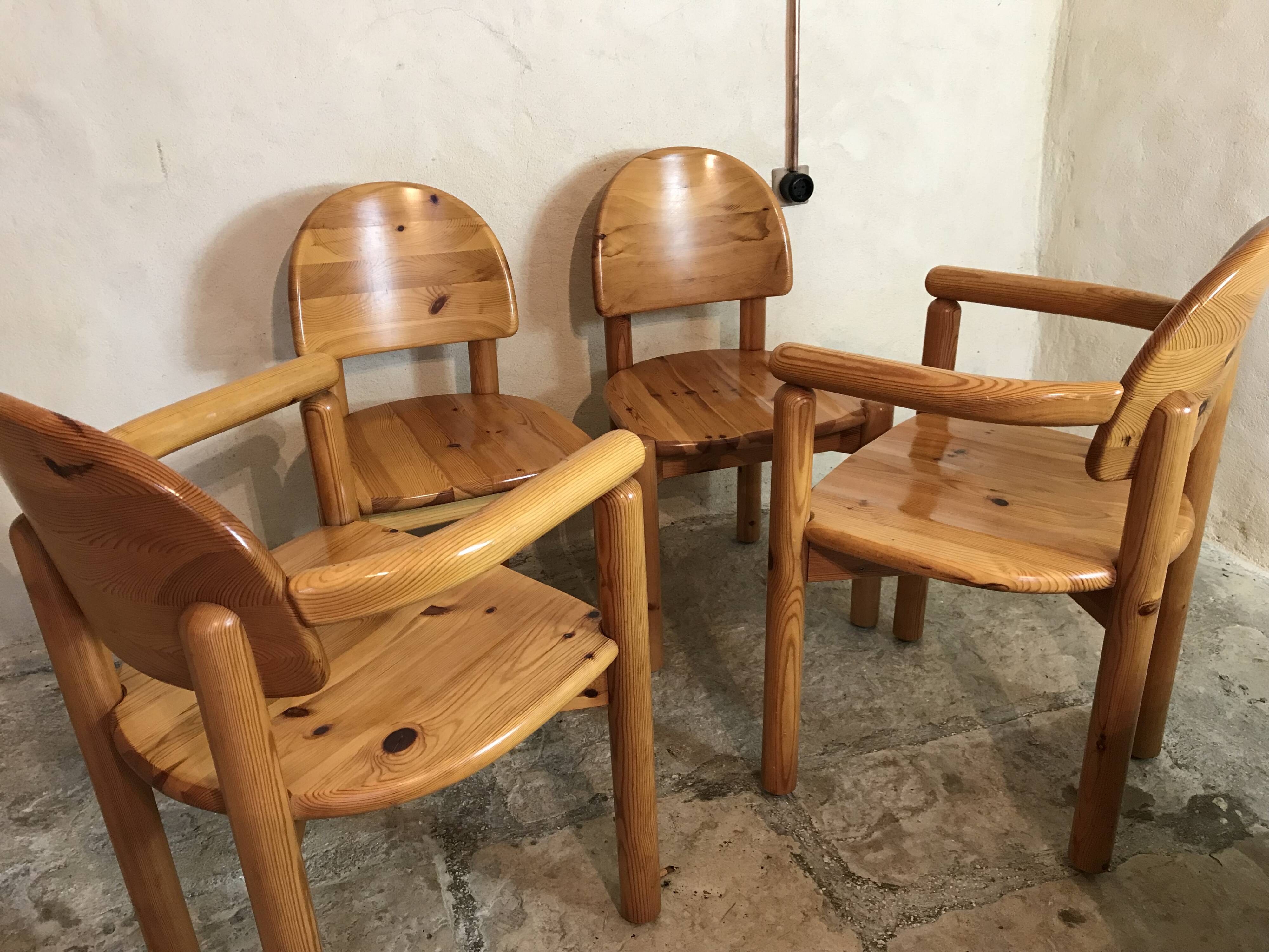 Set of 4 solid pine seats by Rainer Daumiller