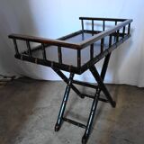 Foldable desk table in blackened wood and carved bamboo style, 1950s