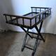 Table bureau pliable en bois noirci et sculpté façon bambou,années 50