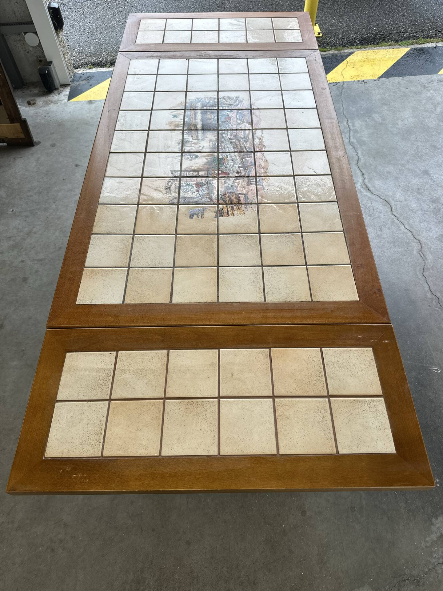 Vintage extendable dining table in wood and ceramic – 1970s