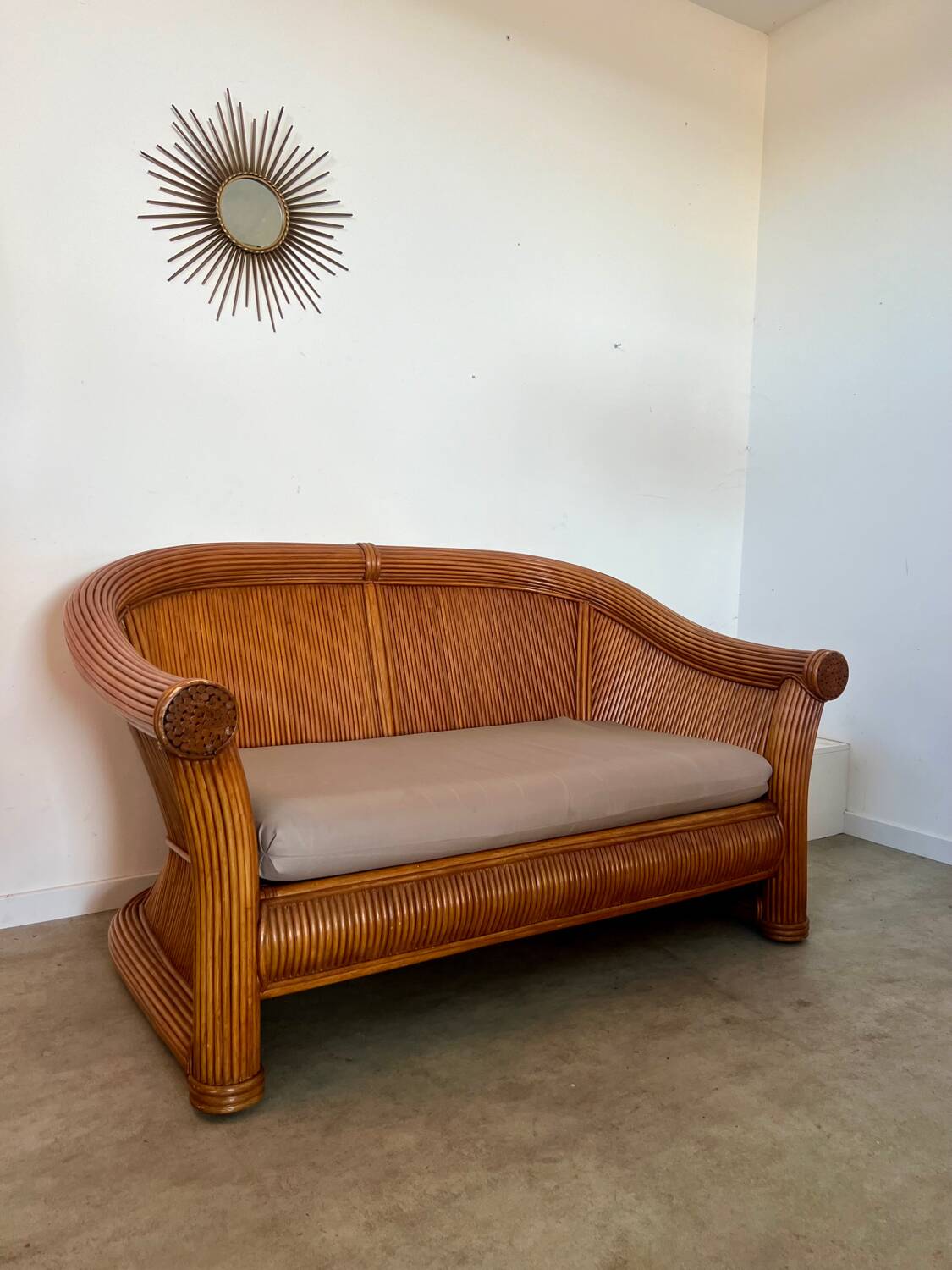 Old 2-seater rattan sofa Italian design from the 70s vintage
