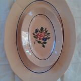 1 oval dish - 1 ravine in glazed faience of Digouin. Pink beige. Hand-painted.