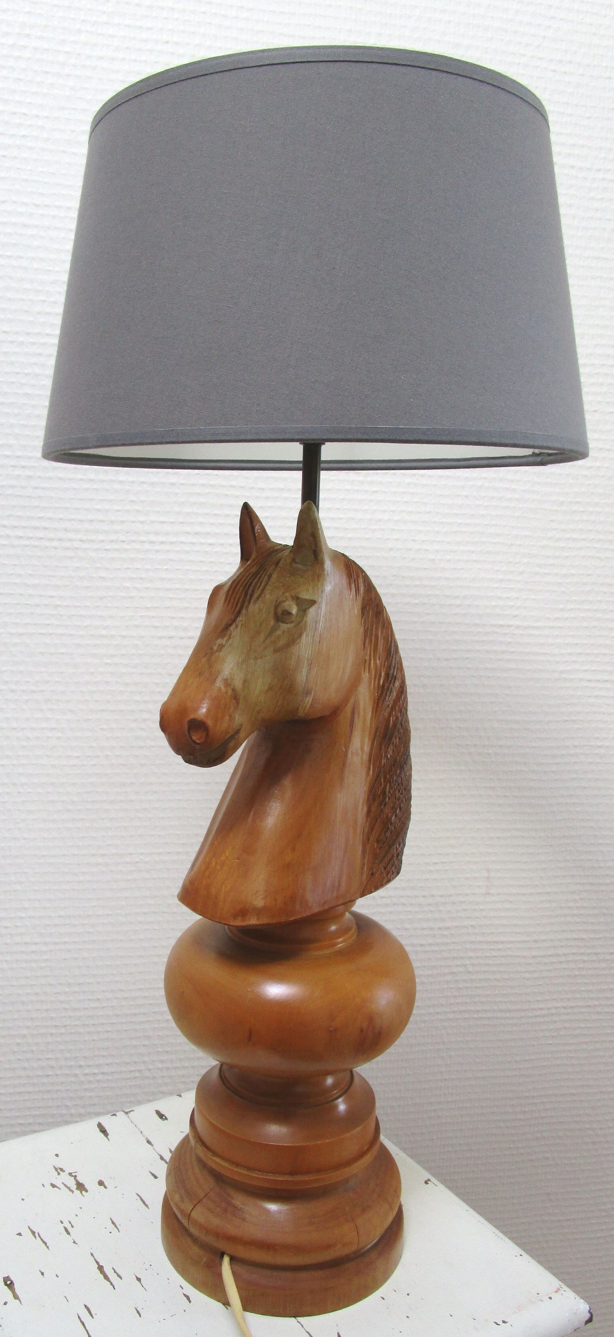 Lamp horse rider chess solid wood turned vintage
