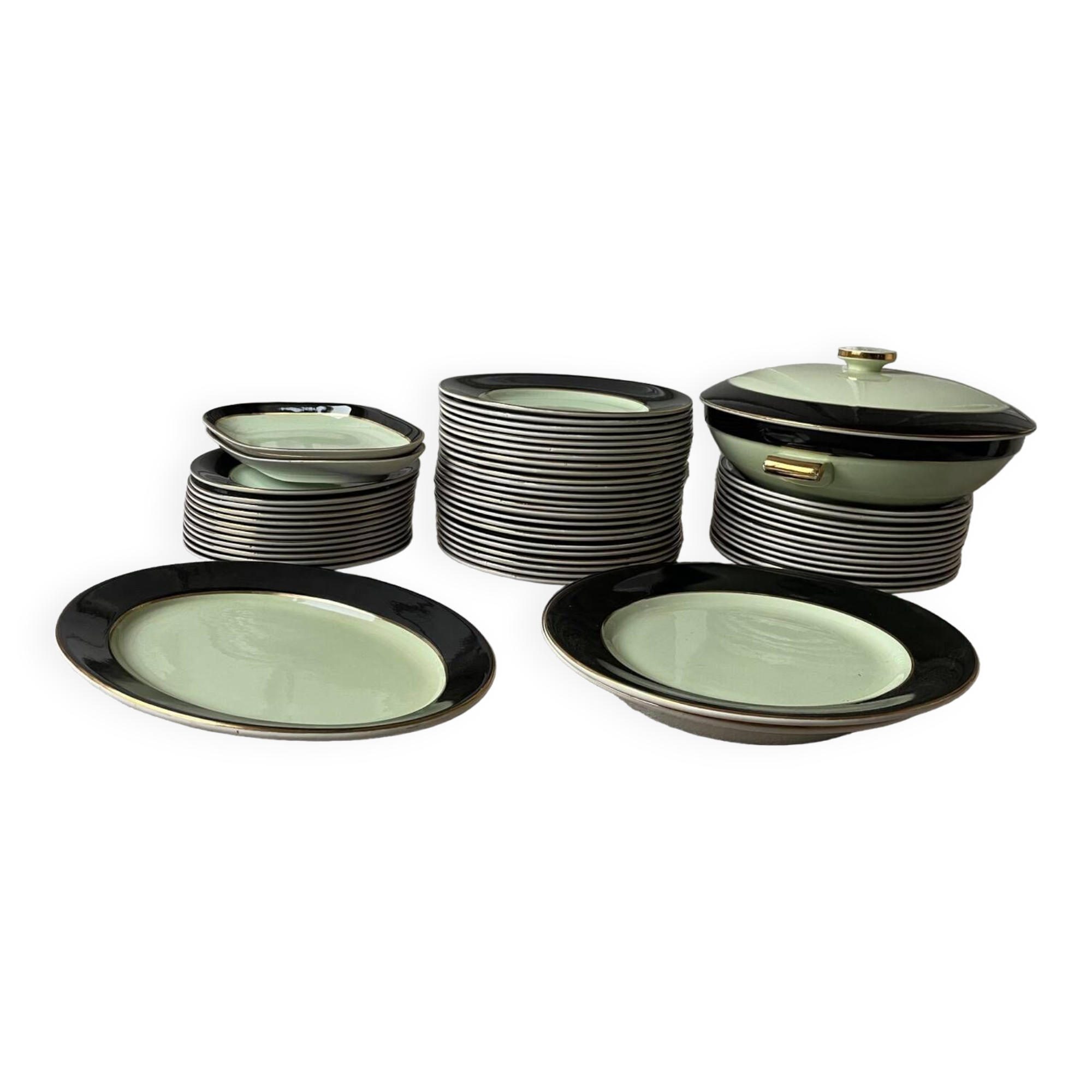 Dinner Service Year 50/60 Earthenware of Salins 53 Pieces Mint Black