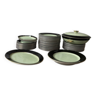 Dinner Service Year 50/60 Earthenware of Salins 53 Pieces Mint Black