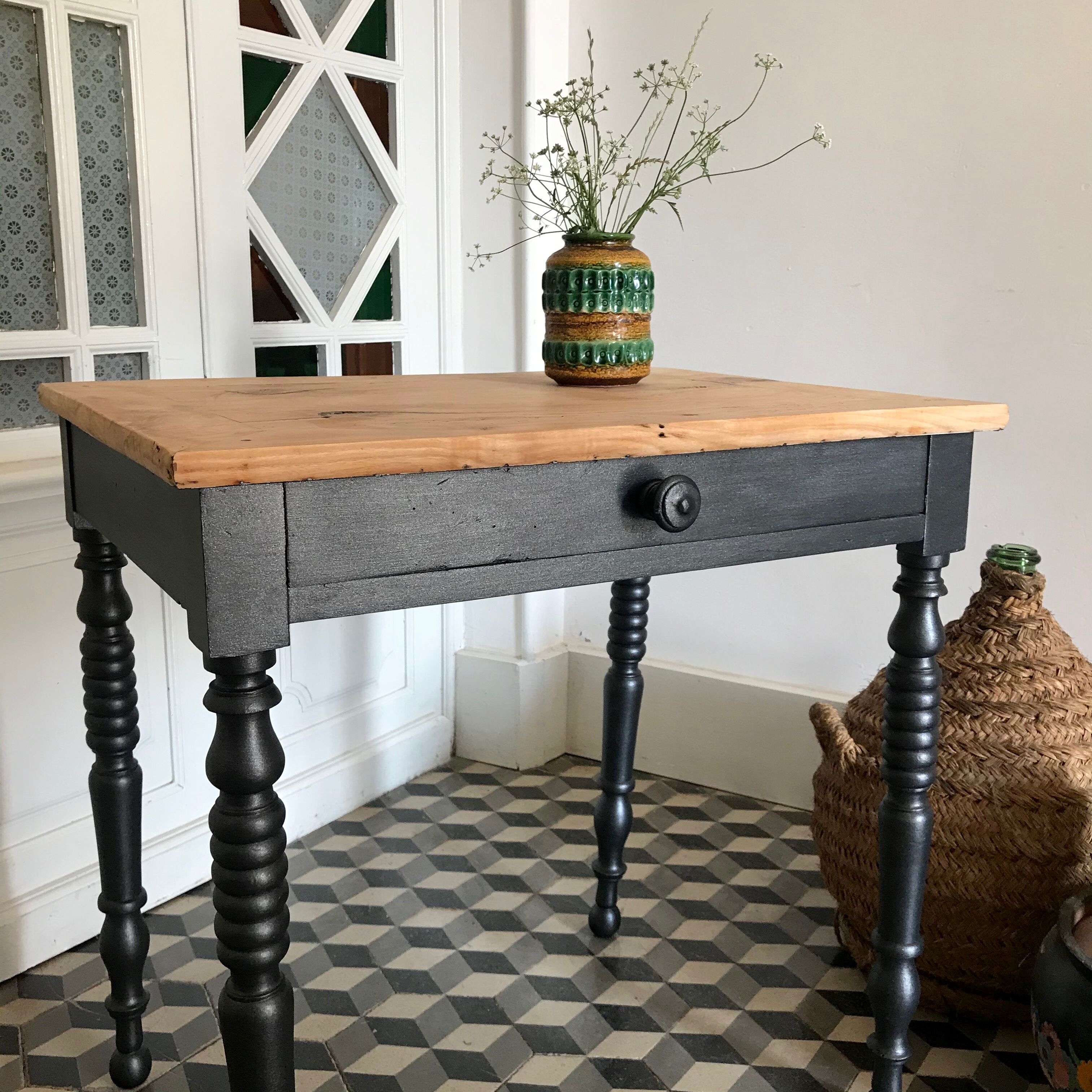 Wooden and black side table
