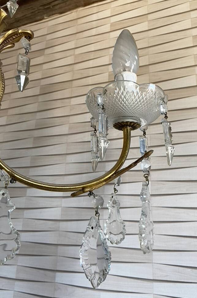 Vintage metal and crystal pendant chandelier, early 20th century.