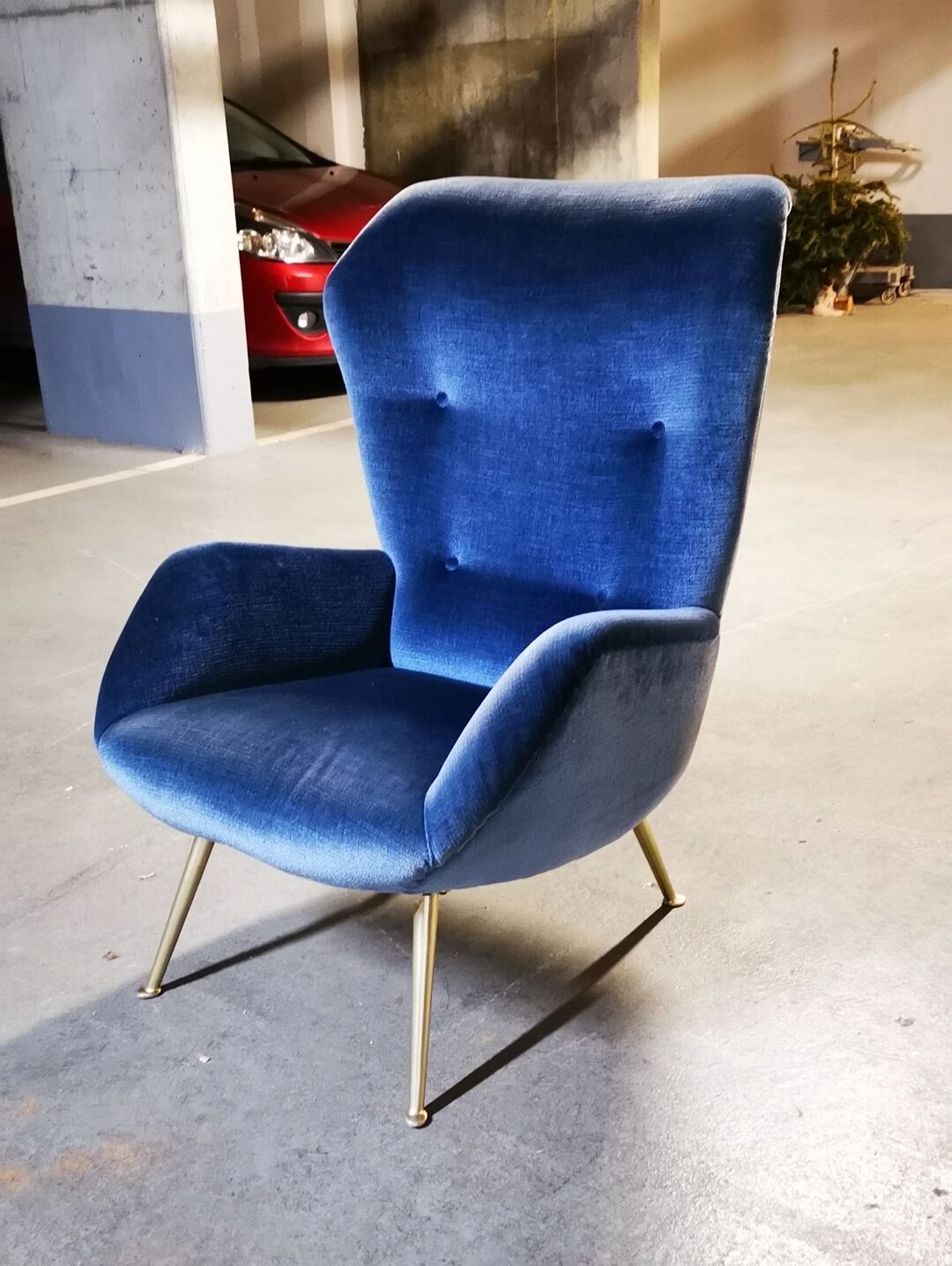 Fauteuil wingchair bergère années 50 60 bleu