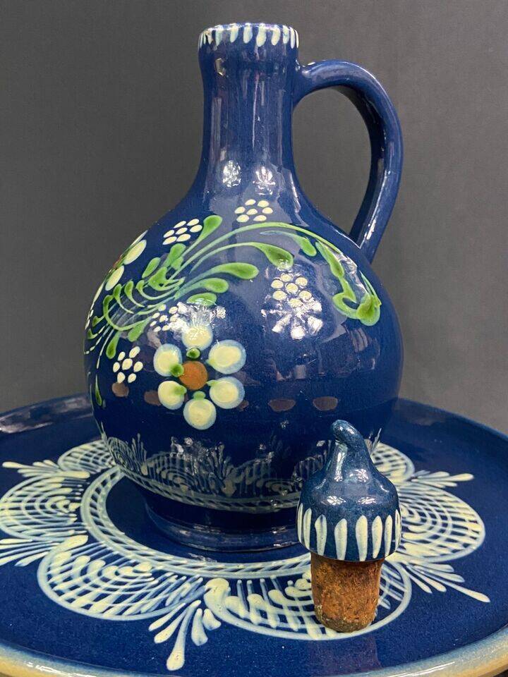 Alsace terracotta liqueur service carafe tray 6 glasses