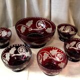 Boheme crystal dessert set comprising a salad bowl and 5 assorted cups