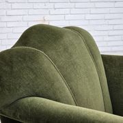 1950s, Danish armchair, green furniture velour, ash wood legs.